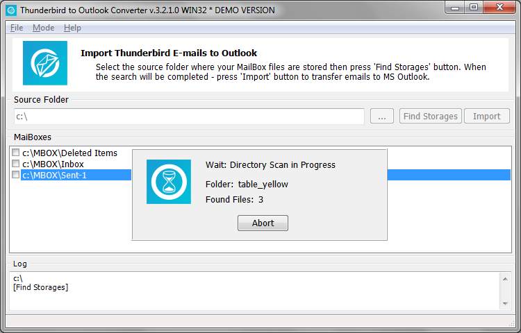 Thunderbird Converter searches mailbox files and messages