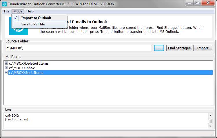 Change Thunderbird Converter mode to Save messages to PST file