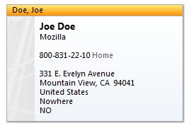 Outlook contect Card