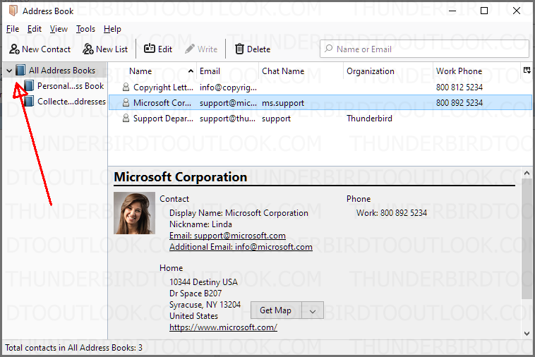 Select Thunderbird address book to export