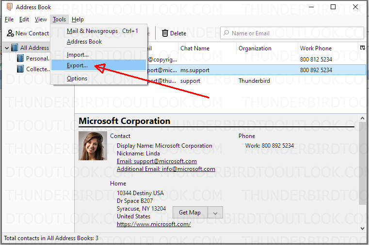 Oiseau-tonnerre - Menu Outils > Exportation