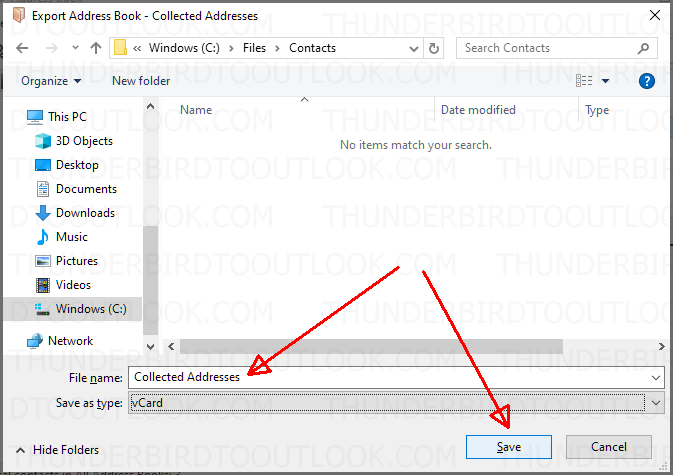 Thunderbird livro de endereços salvar em arquivo VCF