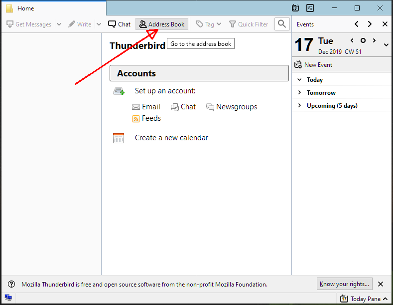 Запуск Thunderbird адресной книги