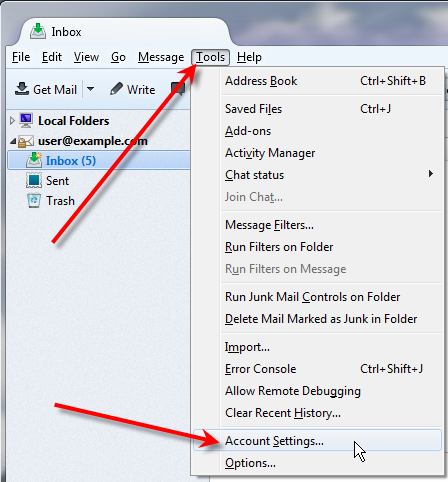 Thunderbird menu Tools | Account Settings