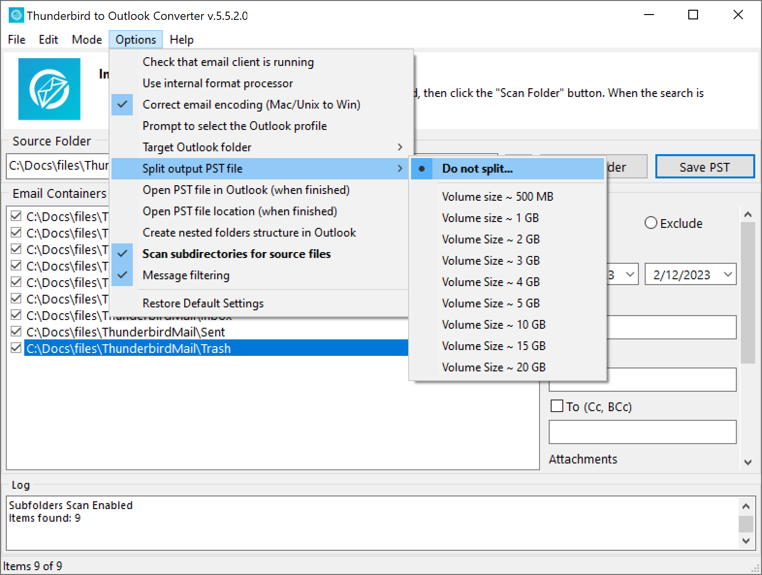 Thunderbird Converter settings to fit your preferences.
