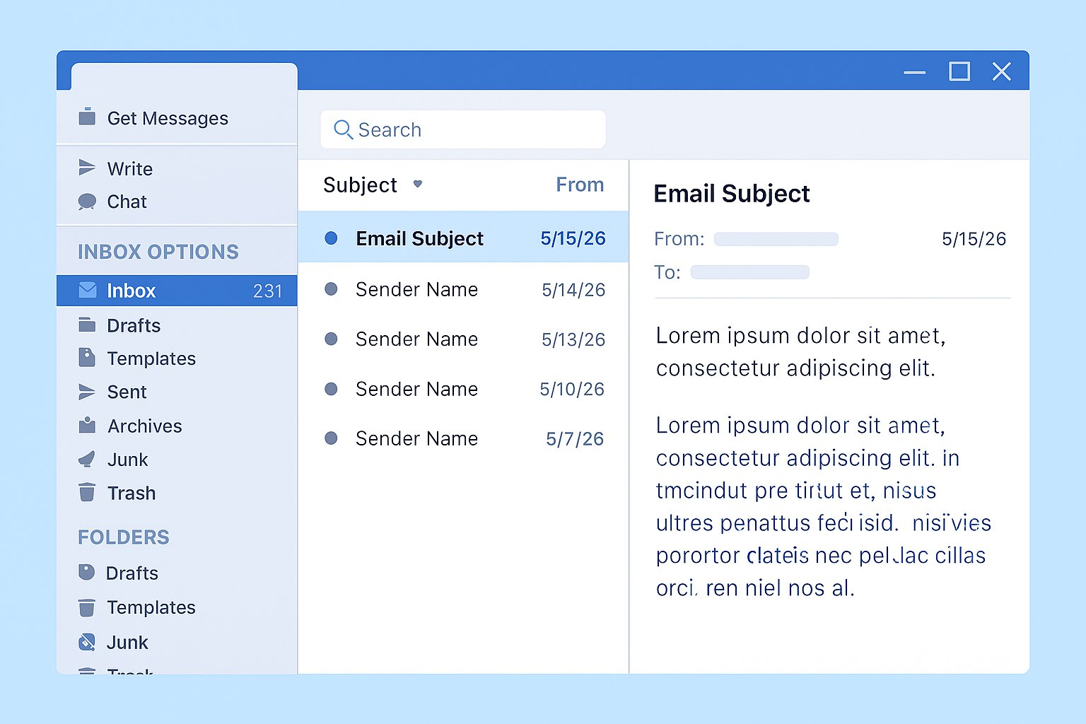 Thunderbird email application, GUI example