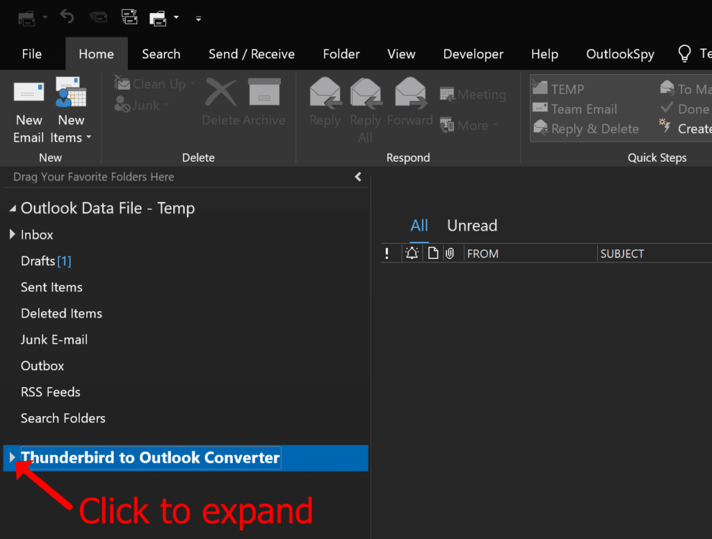 Expanding Outlook folders to see the whole nested structure of the PST file